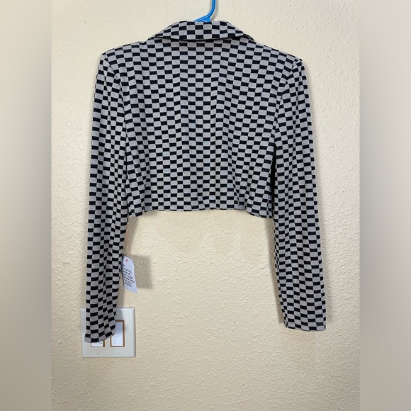 ASOS Design Jersey Crop Suit Blazer in Checkerboard Print - Picture 2 of 9